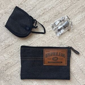 Lufthansa Replay Blue Jeans Denim Amenity Pouch with eye mask and ear plugs